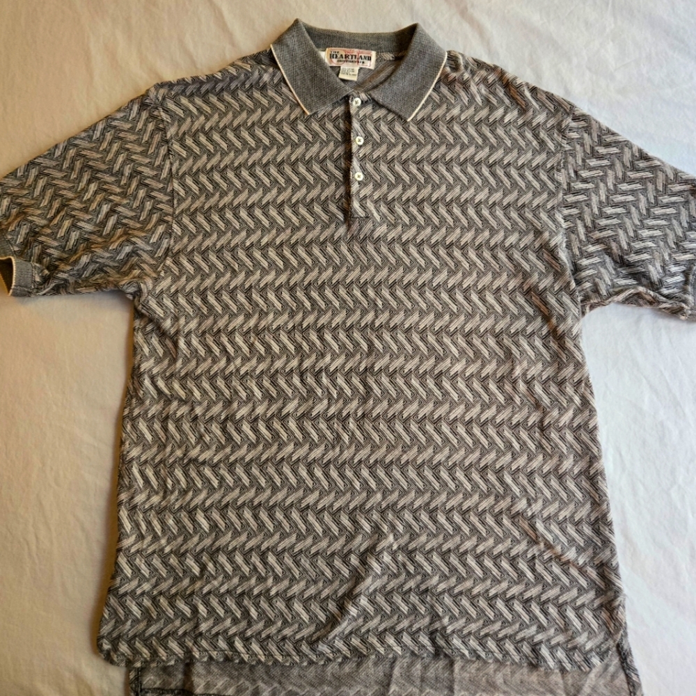 The Heartland sz L Woven Chevron Cotton Polo Shirt 90s